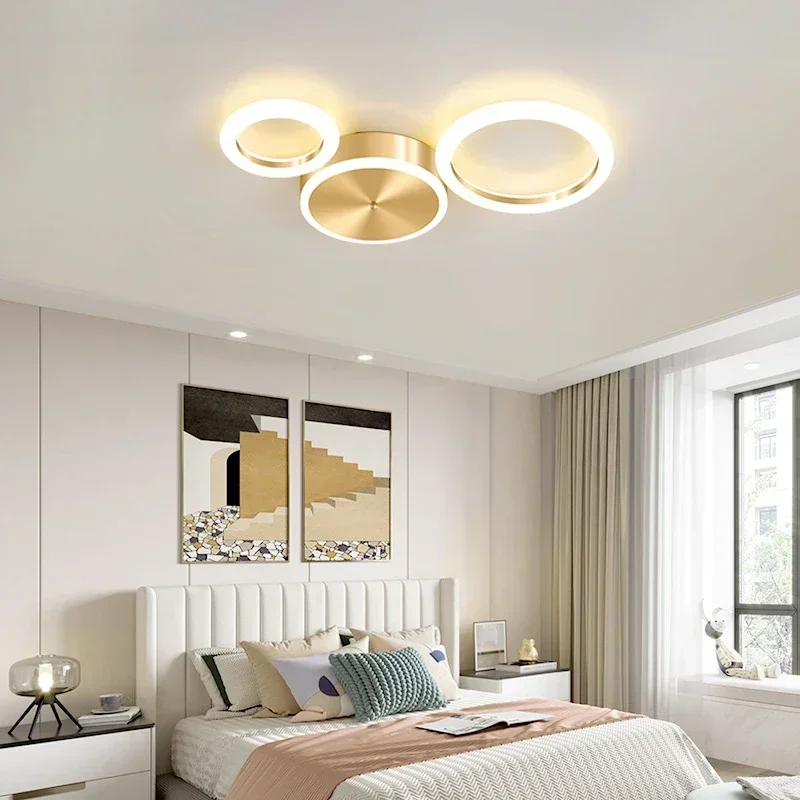 Modern LED Ceiling Lamp Chandelier for Living Dining Room Bedroom Hall Circle Rings Golden Home Decor Aluminum Lighting Fixture