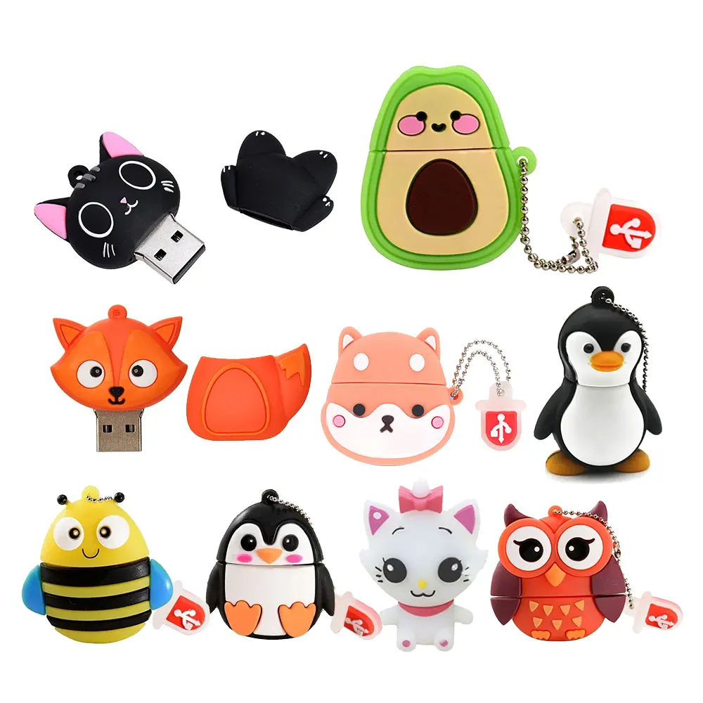

Cute Cartoon Animal Penguin Cat Owl 64GB USB Flash Drive 8GB 16GB 32GB Lion Pendrive USB 2.0 Memory Stick Dinosaur Pen Drive