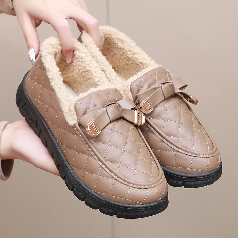 Winter Women Old Beijing Cotton Shoes Korean Version Woolen Female Leather Casual Waterproof Soft Sole Plush Fashionable