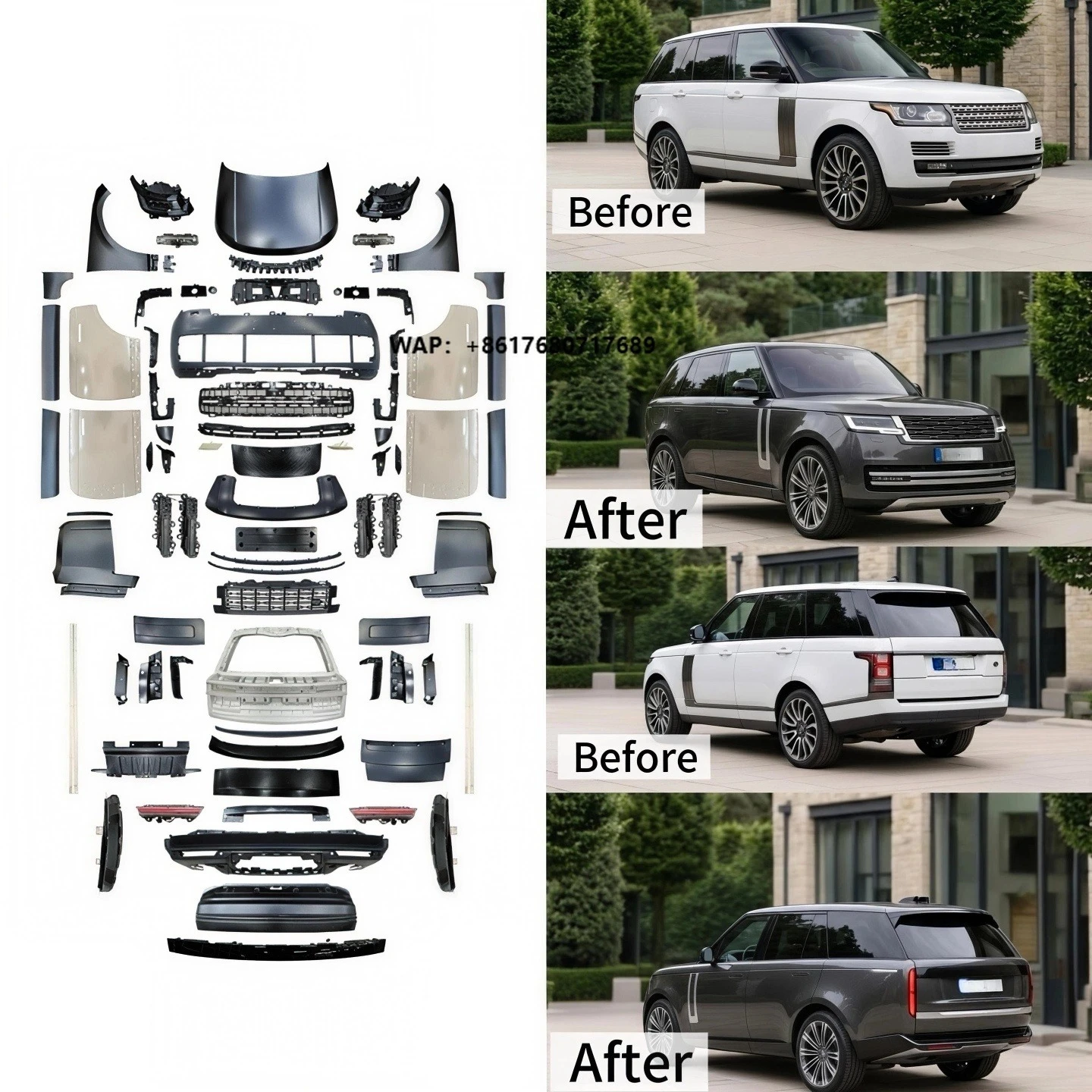 Body Kit for  Range Rover L405 2013-2022 Convert to 2023+ Style Bumpers Fenders Hood Grille Headlights Taillights