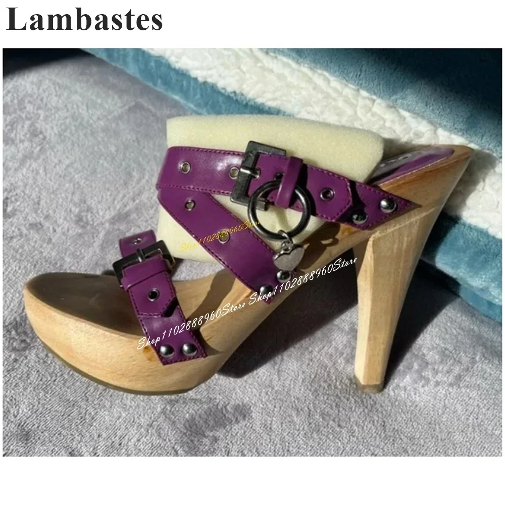 

Purple Buckle Strap Thick Soled Half Slippers Thick Heel Shoes For Women Slip On Open Toe 2024 Fashionable Zapatillas Mujer