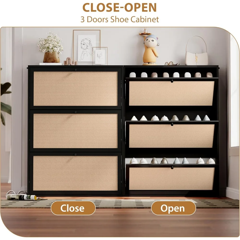 خزانة تخزين الأحذية ذات درج قابل للطي وباب من الكتان الضيق ومنظم قائم بذاته للأحذية #5
