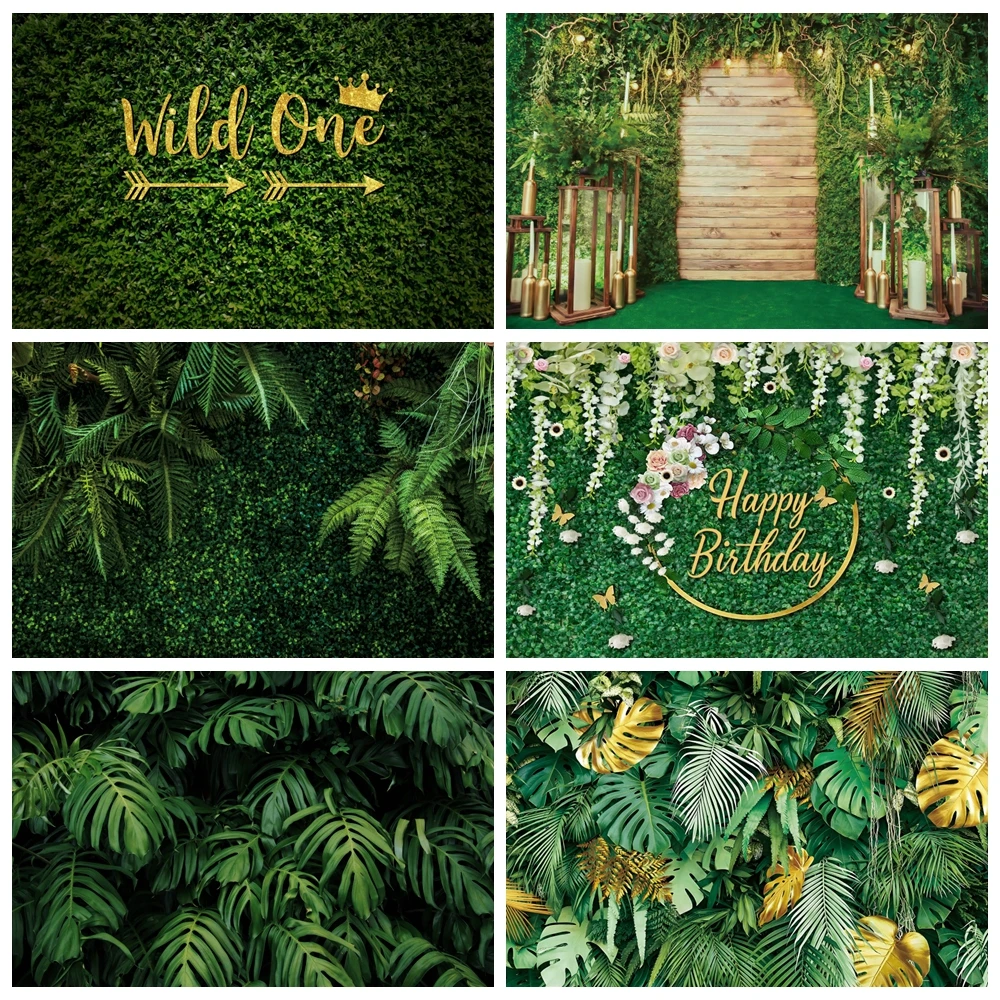 

Tropical Green Leaves Photography Backdrop Jungle Grass Leaf Wall Wedding Birthday Party Baby Shower Background Photobooth Props