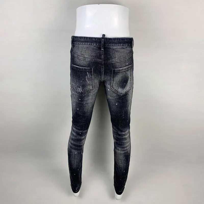 Streetwear Fashion Men Jeans High Quality Retro Black Gray Stretch Slim Fit Ripped Jeans Men Brand Designer Vintage Denim Pants