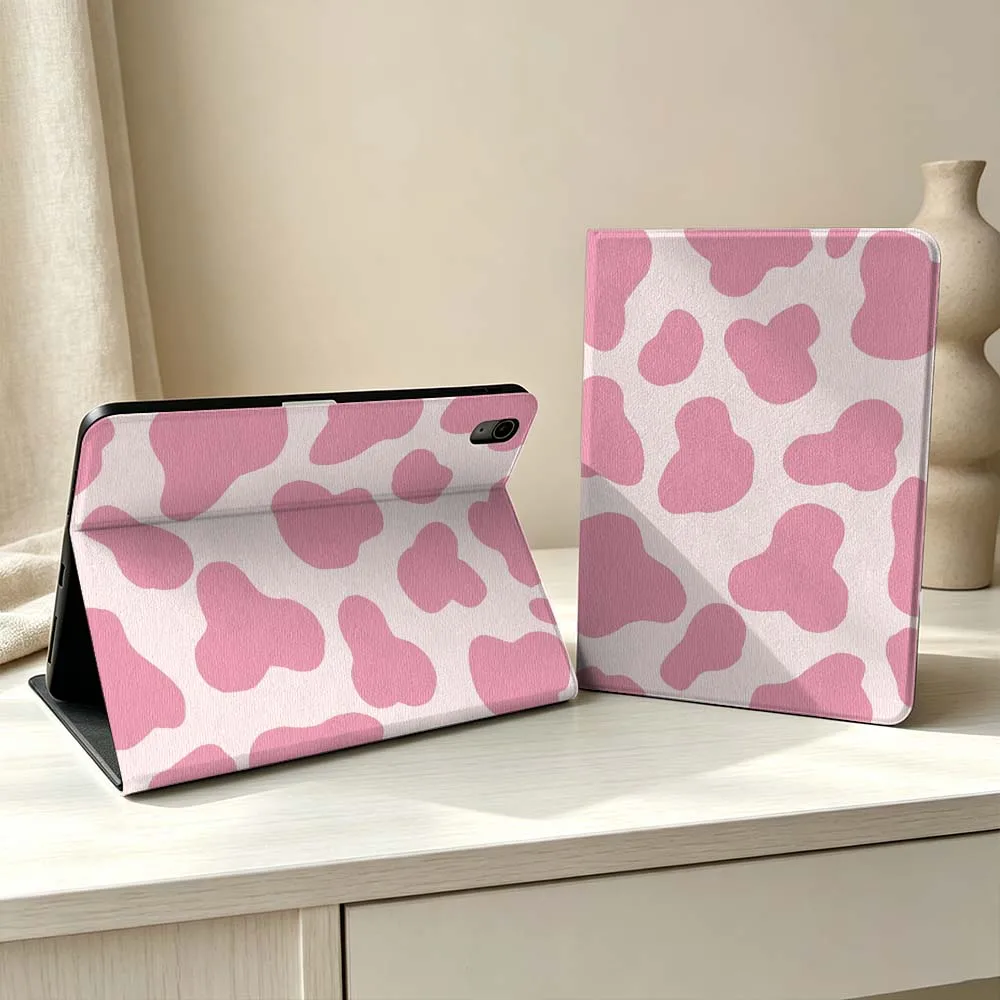 Art Pink Cow Print For iPad Pro Air mini 7 6 5 4 3 2 1 M5 M4 M3 11th 10th A17 Pro A16 A14 Soft Pen Tray Tablet Case