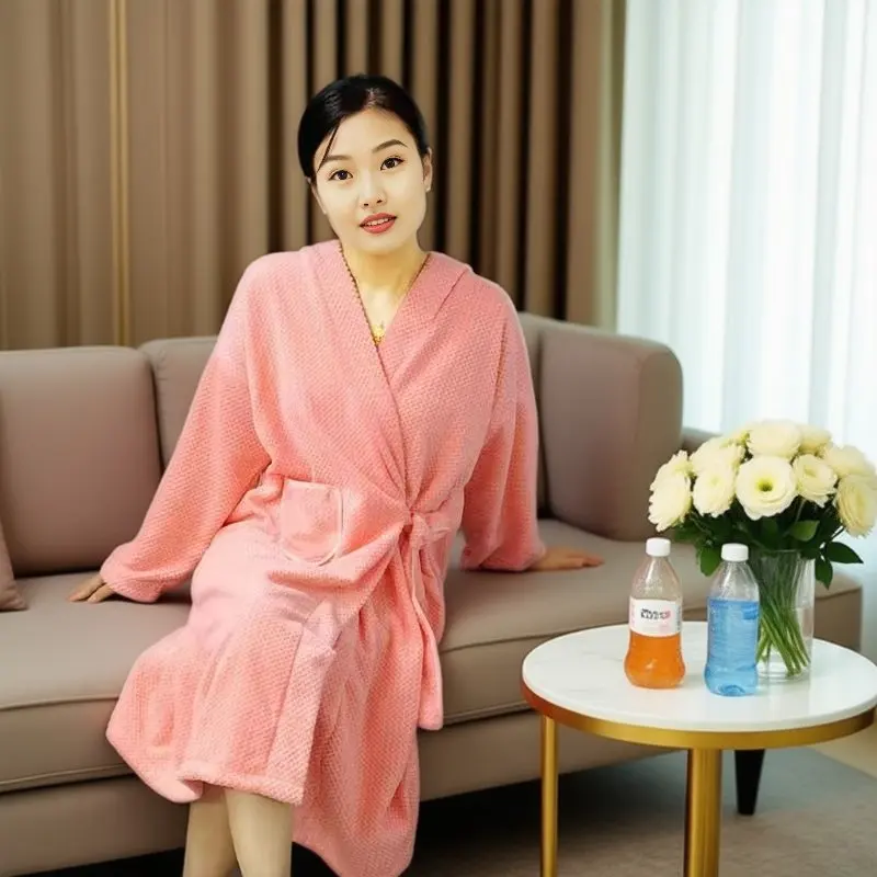 Absorbent Adult Bathrobe with Wrap-around Design Suitable Hotels Long-sleeve Loungewear Soft Unisex or Couple’s Robe for Bathing