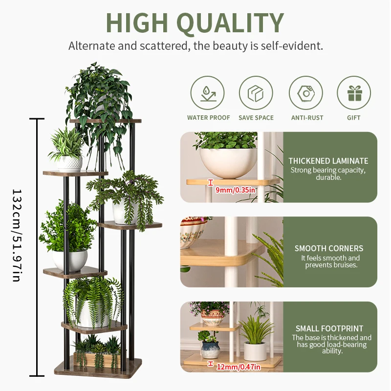 Wooden Plant Stand 4/5/6‑Tier, Multi‑Layer Flower Pot Holder Storage Shelf for Indoor Balcony Garden Decor