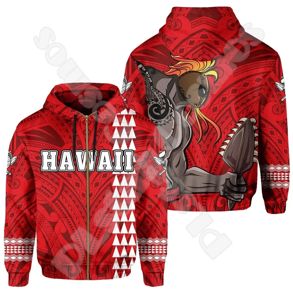 Polynesian Hawaii King Kamehameha Country Flag Tribe Hawaiian Tattoo Retro Tracksuit Harajuku 3DPrint Casual Jacket Hoodies X35