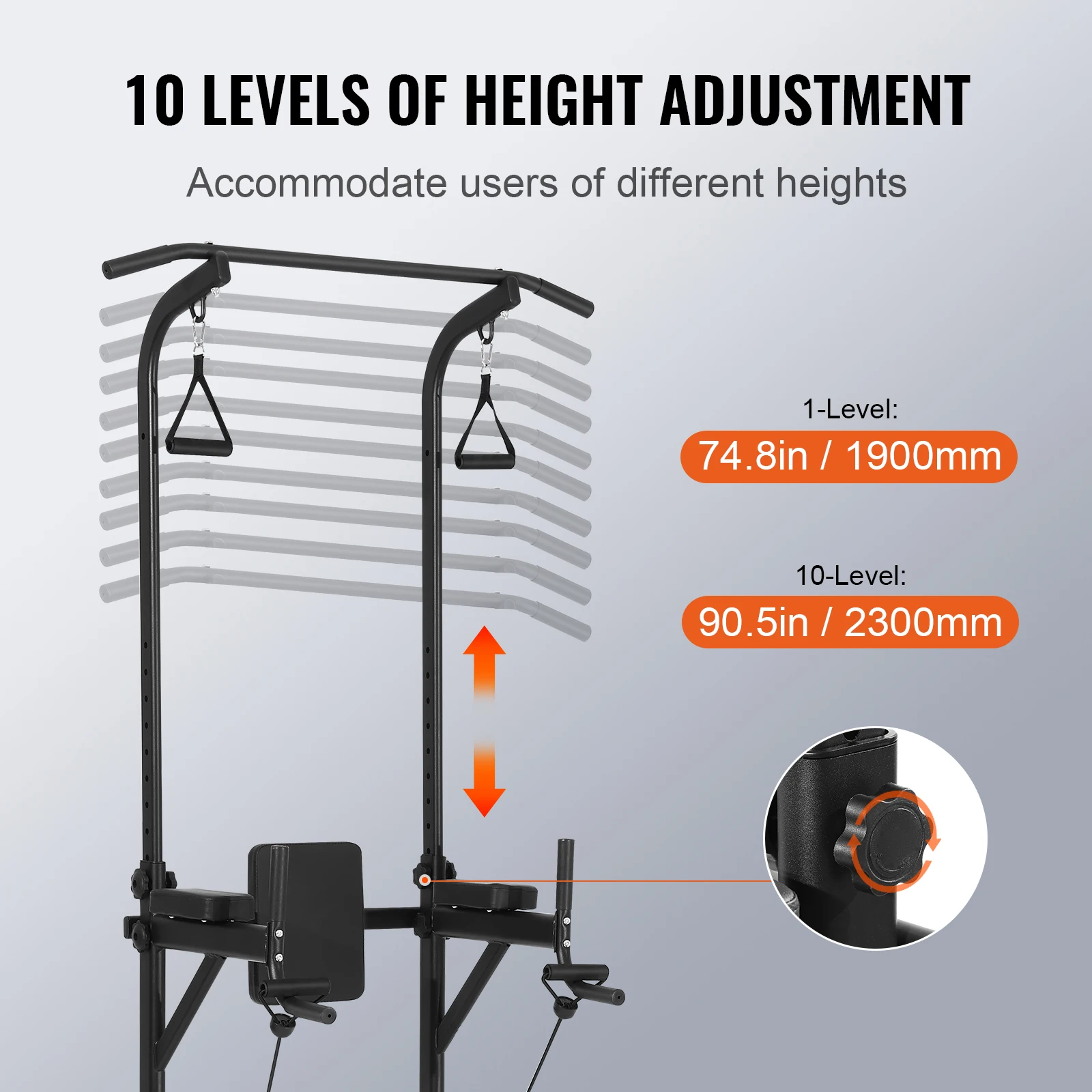 Imagem -03 - Vevor-multi-function Power Tower Dip Station Ajustável Pull up Bar Stand Home Gym Treinamento de Força 10-level Altura 440lbs