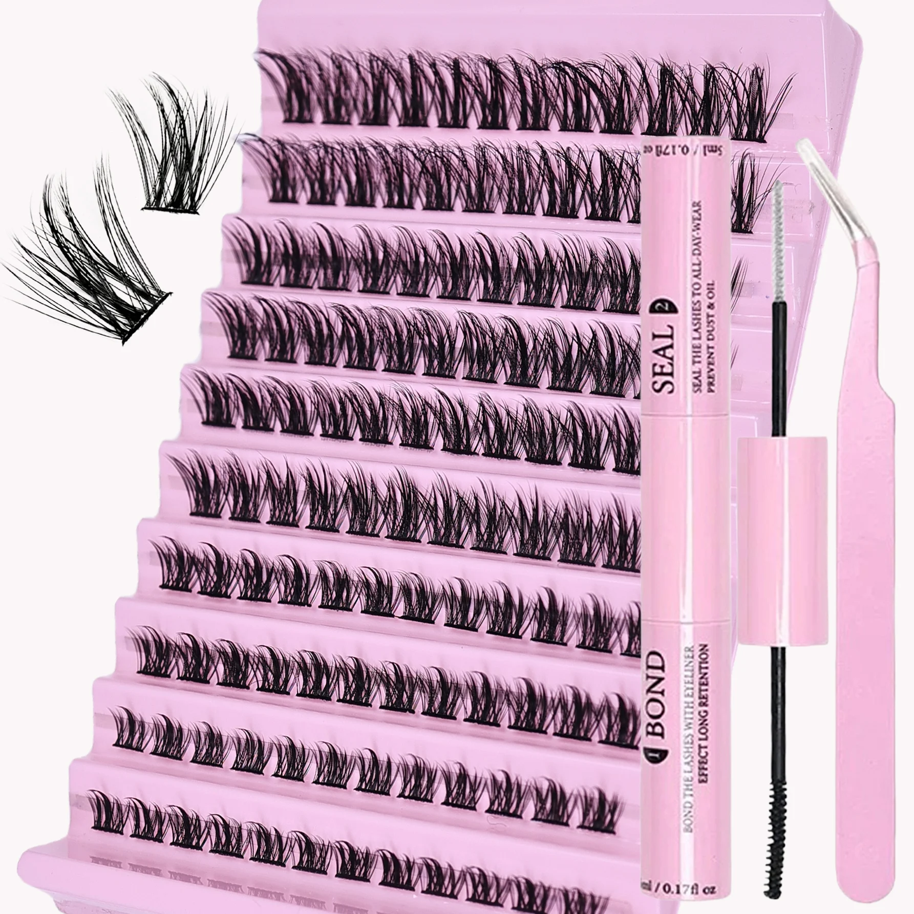 Voluminous Individual Cluster Eyelashes D Curl Mixed Length DIY Lash Extensions Kit With Lash Glue Tweezers Natural Look