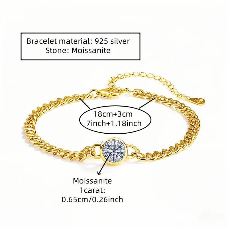 سوار مويسانيتي مستدير من الفضة عيار 925 عيار 1 قيراط، سوار فقاعي كلاسيكي كاجوال بسيط للرجال والنساء