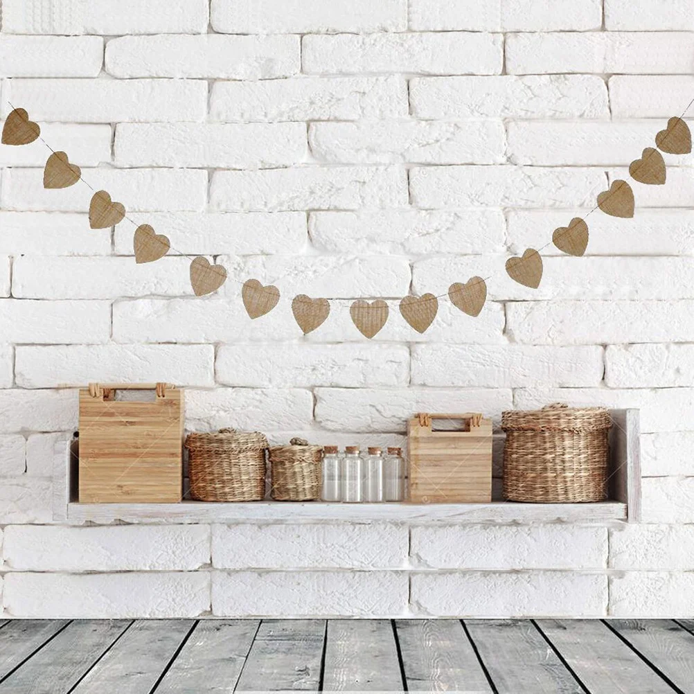 

Peach Heart Flag Linen Banner Christmas Garland Party Supplies DIY Wedding European American