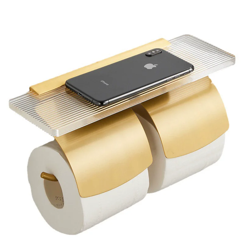 Brushed Gold Bathroom Paper Holder Acrylic Paper Roll Holder Phone Holder Tissue Box  Rack Toilet Paper Tissue Box