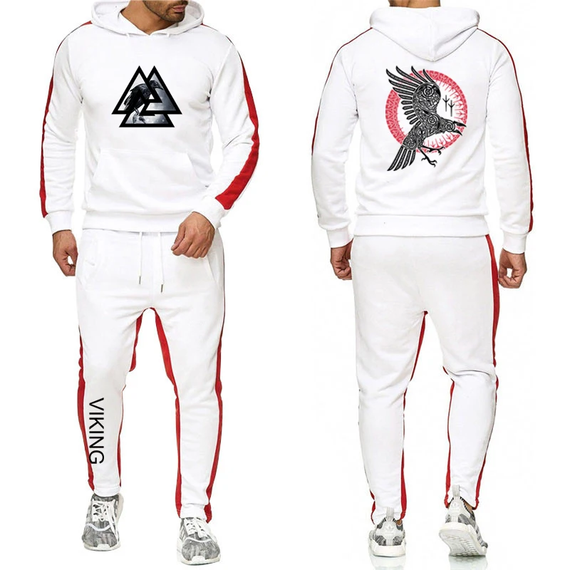 2024 Raven Vikings Männer Trainingsanzug Hoodies Einfarbig Dicken Pullover Lange Hose 2 stück Set Frühling und Herbst Jogger Sport anzug