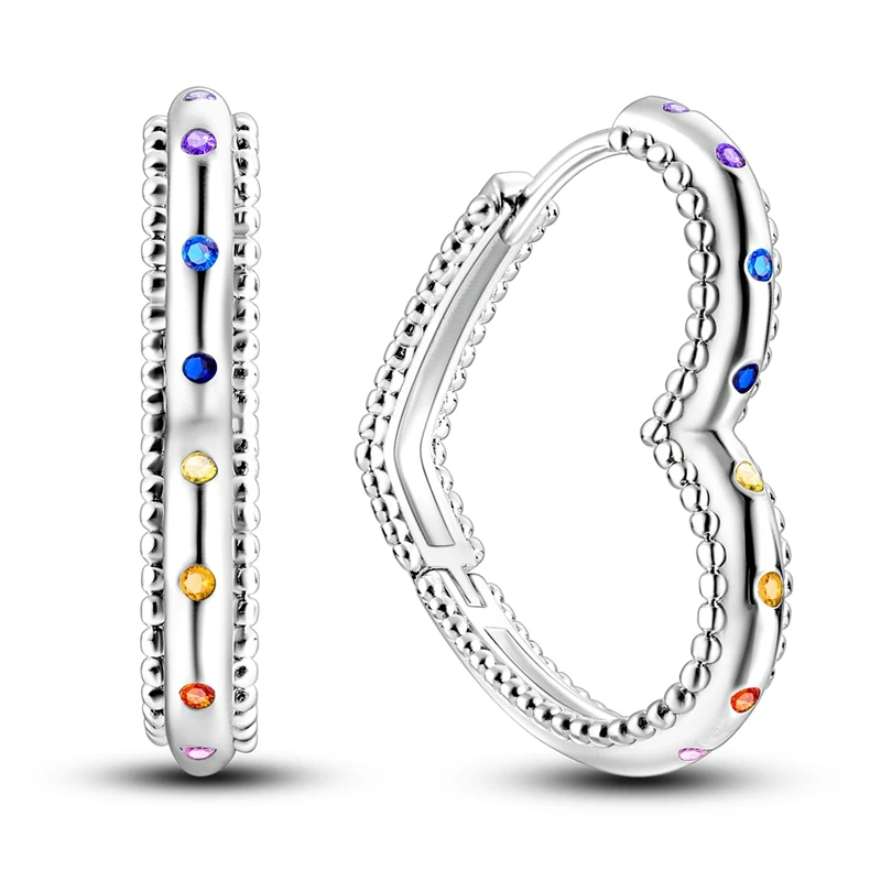 

925 Sterling Silver Colorful Heart Hoop Earring For Anniversary Wedding Jewelry Gifts