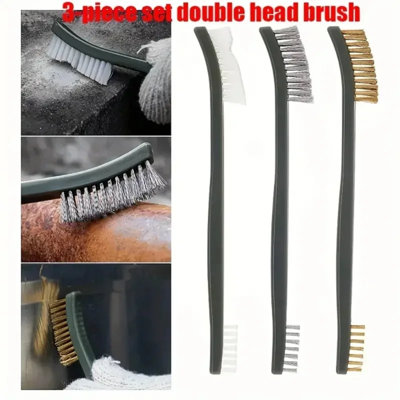 

Double End Mini Wire Brush Set Stainless Steel Brass Nylon Cleaning Polishing Detail Metal Rust Brush Cleaning Tool