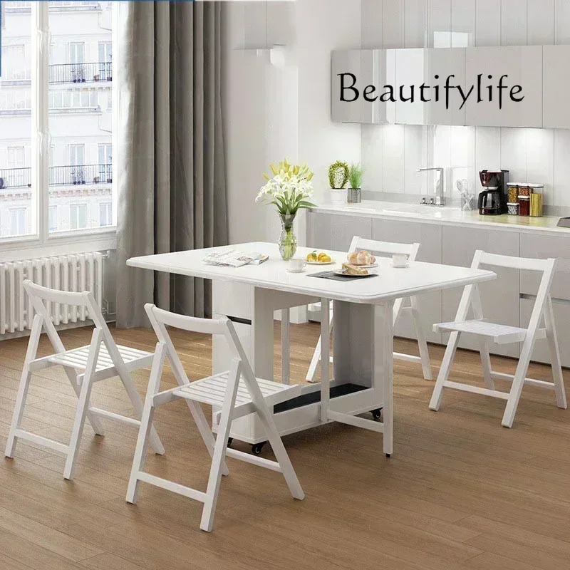 N45 Space Saving Wooden Folding Dining Table and Chairs Set, Solid Wood, One Table and Four Chairs, 1.3m-0.8m-0.75m Sturdy,Durab