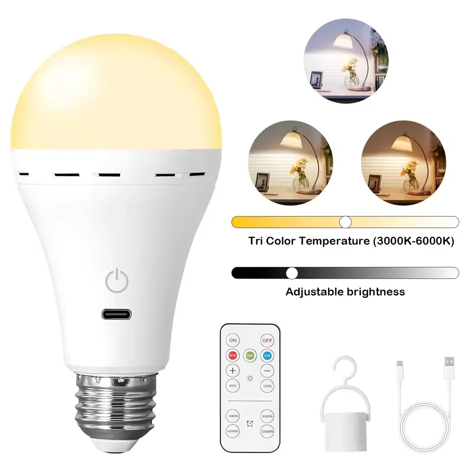  HOMEFISH Rechargeable Light Bulb RGB color USB Led Bulb Smart Bulb Dimmable E27 Bulbs with Timing Cordless Battery 