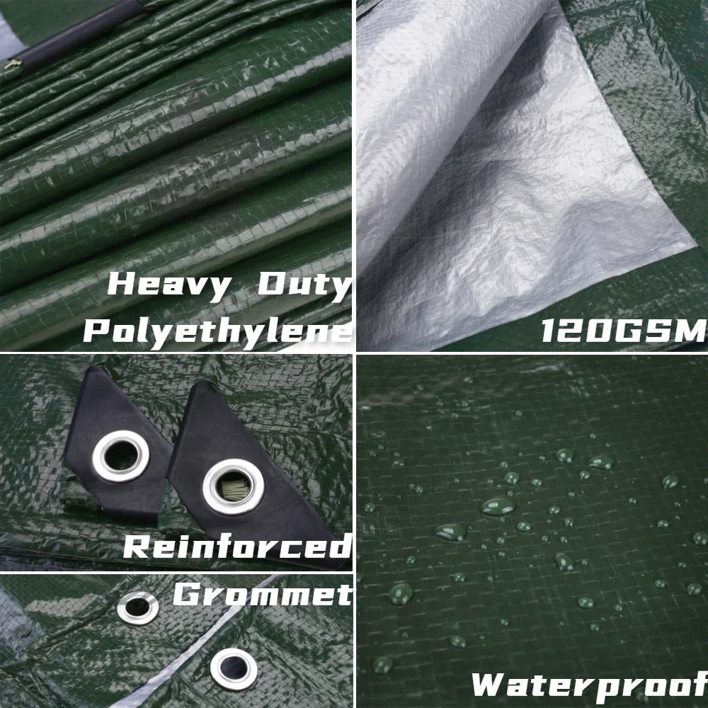 Heavy Duty Tarp Cover Waterproof Tarpaulin UV Resistant Protective Cover with Grommet for Garden Porch Emergency Rain Shelter