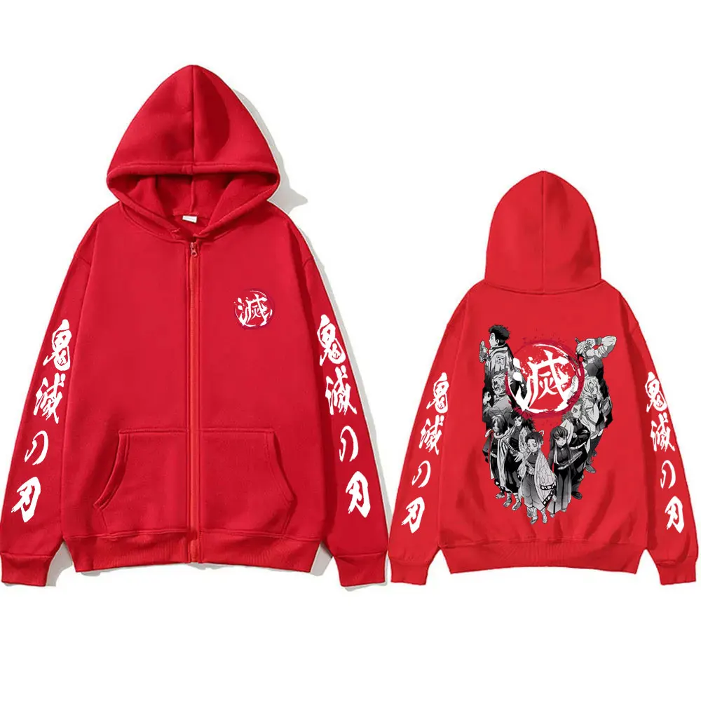 Anime Demon Slayer Hashira Members Zipper Hoodie Men Women Fashion Oversized Zip Up Sweatshirt Male Vintage Casual Zip Up Jacket