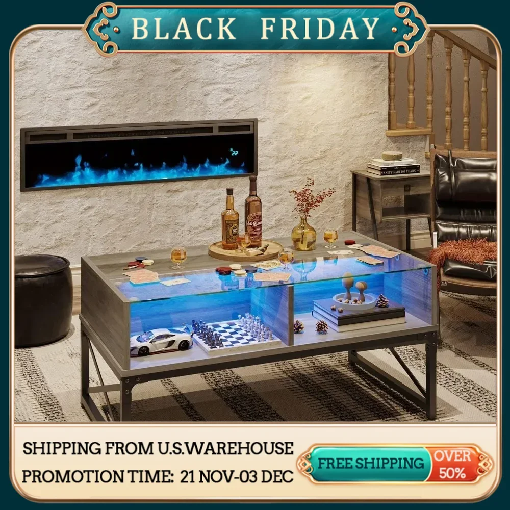 LED Coffee Tables for Living Room, 42 Inch Living Room Center Table, Gaming Tea Tables for Home Office, Modern Style Faux Marble