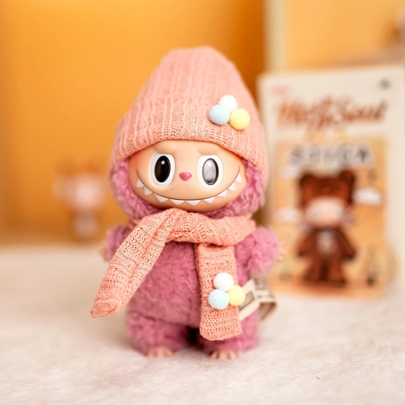 Doll Hat for 17cm Labubu Doll 4 Colors Knitted hat and Scarf Kawaii Cute Doll Accessories Kids Girls Toys
