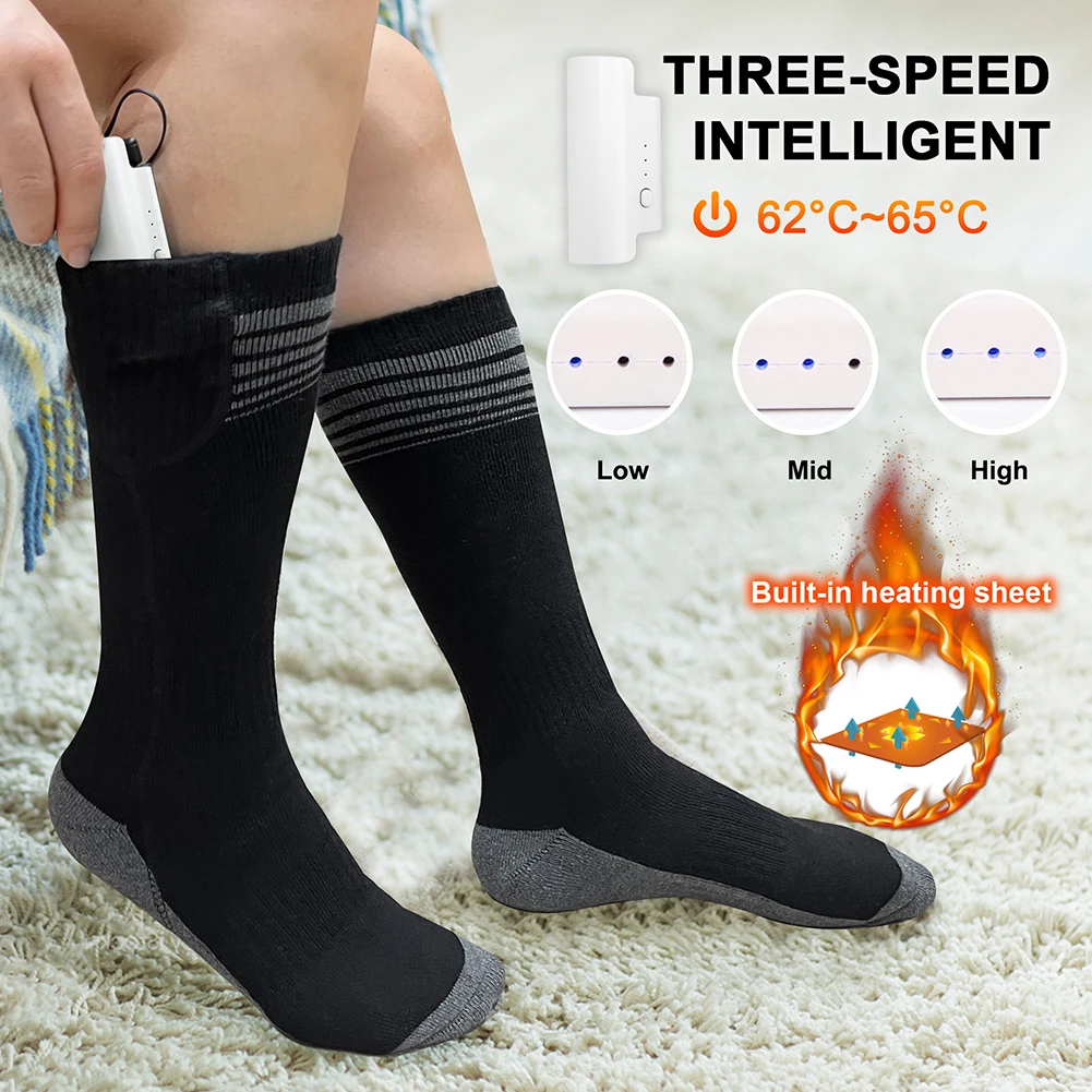 Calcetines calefactables de invierno para hombre y mujer, calcetines con aislamiento térmico, calentador de pies, calcetines calefactores eléctricos recargables por USB para deportes al aire libre y esquí