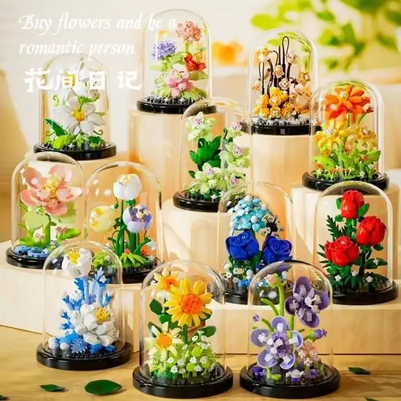 Potted Building Block Simulation Succulent Bouquet Creative Puzzle Building Block Eternal Flower Home Decoration Rose