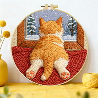 1pc 20X20CM/15X15CM 7.87/6.3inch Embroidery Starter Kit DIY kit Home Decor，cat，Embroidery kit