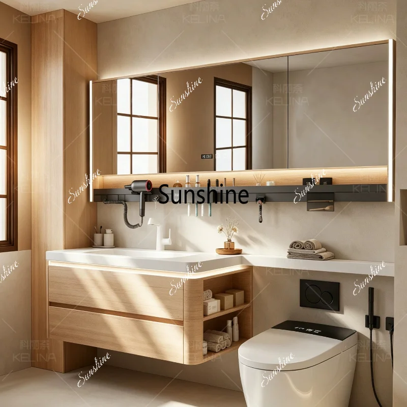 Log wind bathroom cabinet toilet extension long integrated side cabinet storage combination