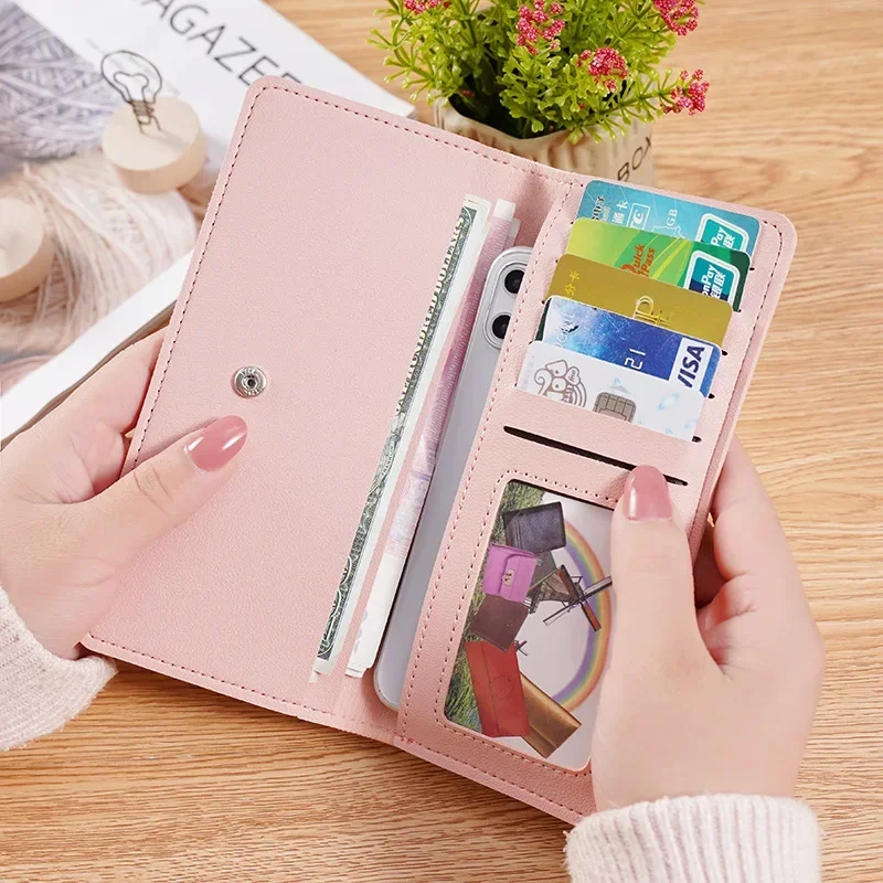 PU Leather Long Women Thin Wallets Large Capacity Female Coin Purses Hasp Clutch ID Credit Multi-Card Holder Money Bag Clip 2024