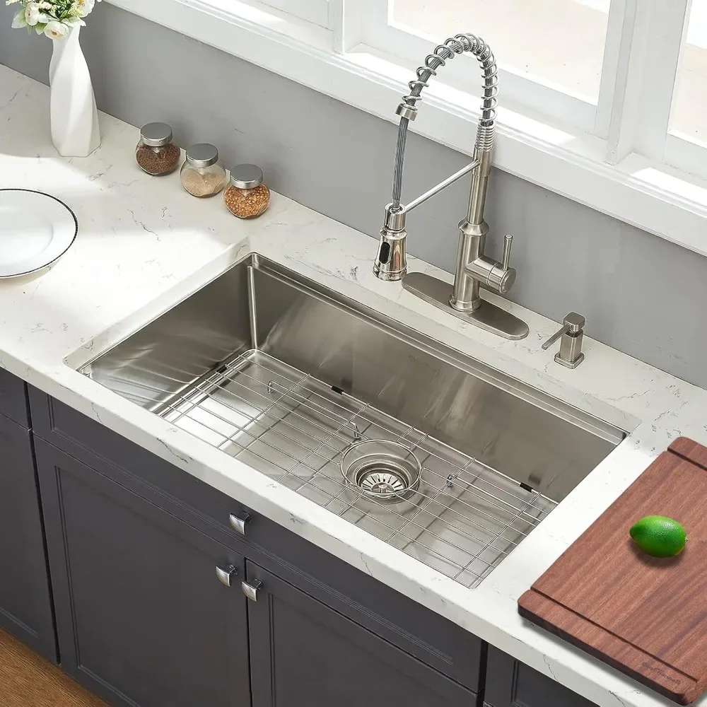 Undermount Kitchen Sink, 33 X 19 X 10 Inch Sinks Kitchen 16 Gauge Stainless Steel Kitchen Sinks Single Bowl Workstation Sink