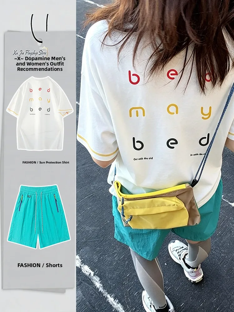 ドーパミン速乾性スポーツセット男性女性夏薄い屋外日焼け防止サイクリングスーツ-tシャツ半袖ショーツワンピース