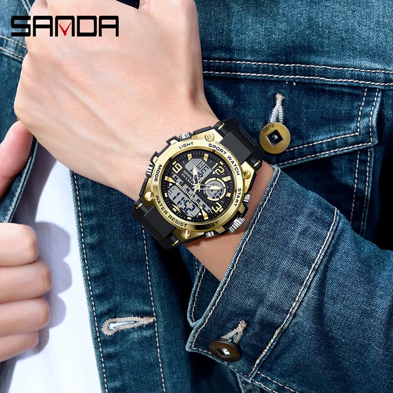 SANDA High School Student Electronic Watch Men's and Women's Dual Display Sports Watch 50m Waterproof Night Light stopwatch