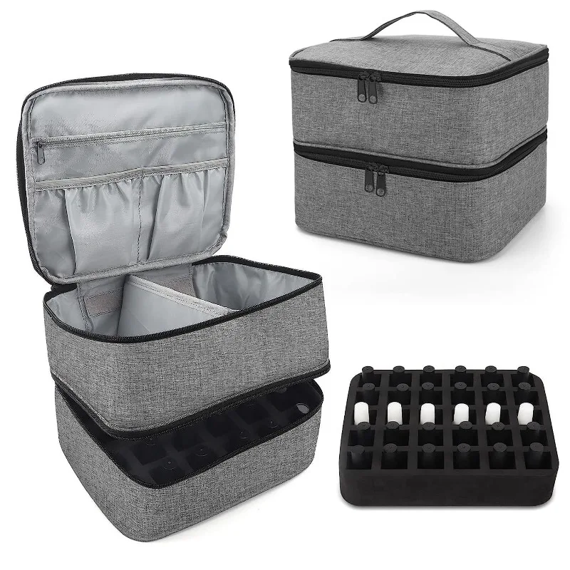 

Women's Nail Polish Storage Bag Essential Oil Bag Cosmetic Nail Care Kit Nail Care Tool 30 Compartment Storage Box Double Layer