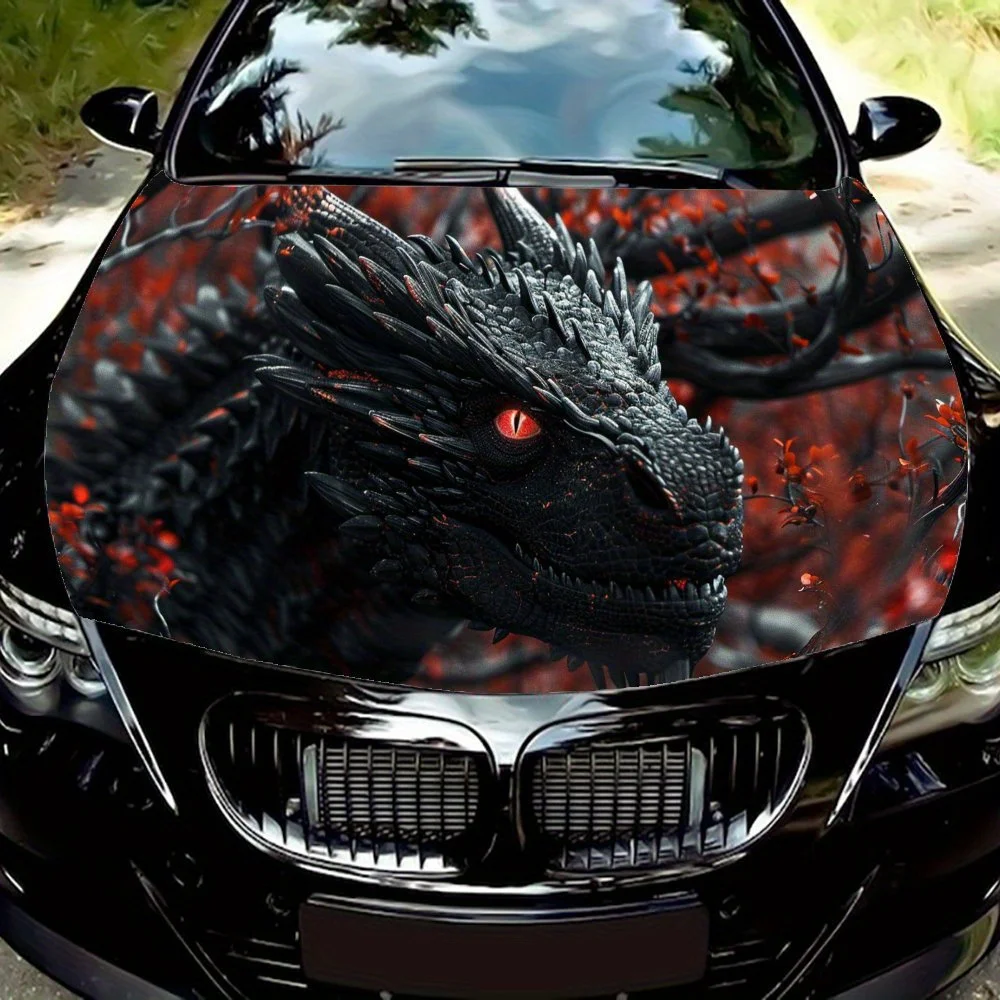 

Black scale dragon pattern car vinyl wraps car hood film self-adhesive sticker waterproof and scratch resistant, suitable for mo