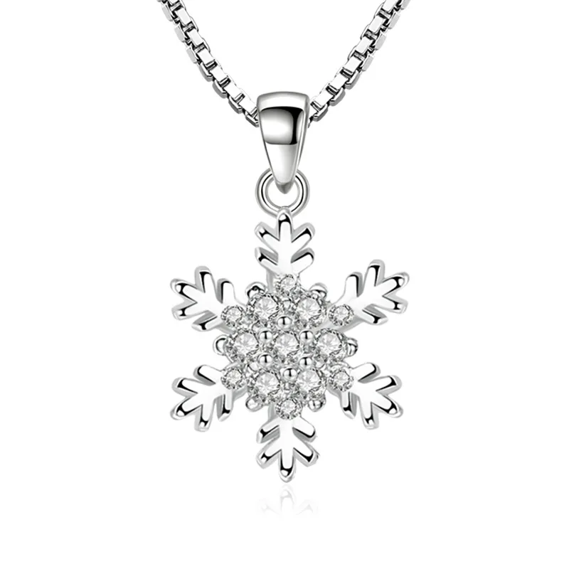 Dainty Silver Color Metal Pendant Snowflake Multiple Pattern Shapes Inlay Clear CZ Zircon Crystal Charms Jewelry For Women