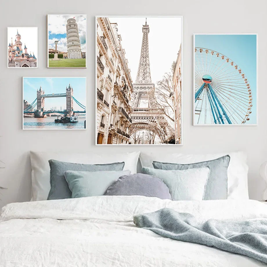 

Paris Ferris Wheel Brooklyn Bridge Castle Nordic Posters And Prints Wall Art Canvas Painting Wall Pictures For Living Room Decor