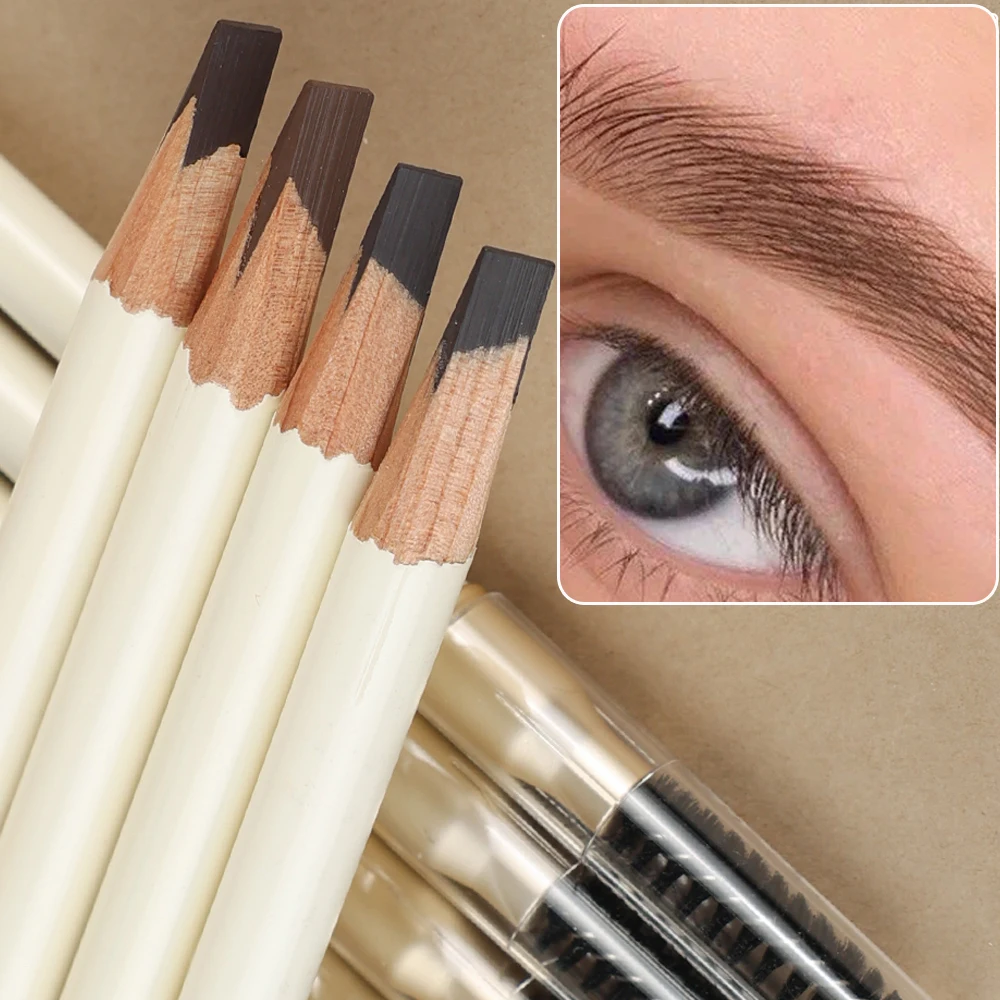 4 Colors Hard Microblading Eyebrow Pen Natural Waterproof Eyebrow Tattoo Pencil Long Lasting Wood Dual Ended Brows Tatto Makeup