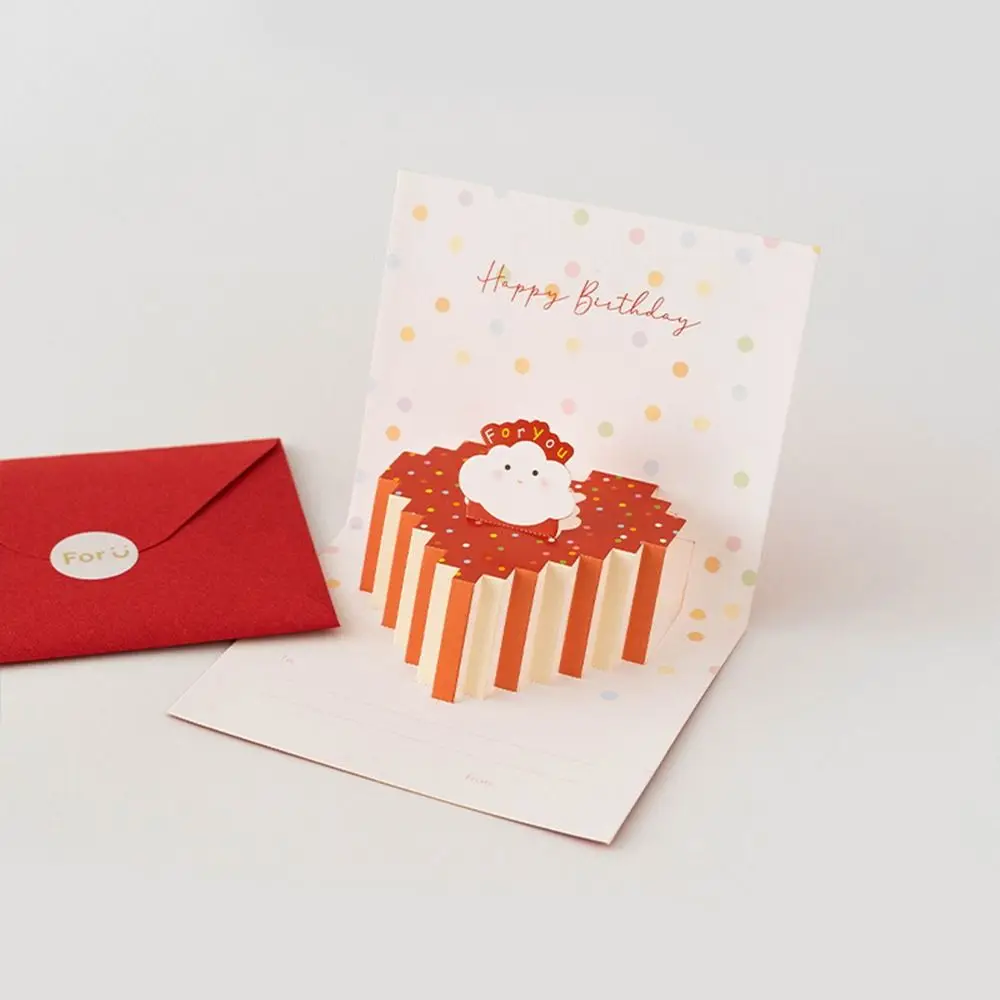 

Handwriting 3D Birthday Cake Cards Invitation Blessing Birthday Pop-Up Cards Thank You Folding Birthday Greeting Cards