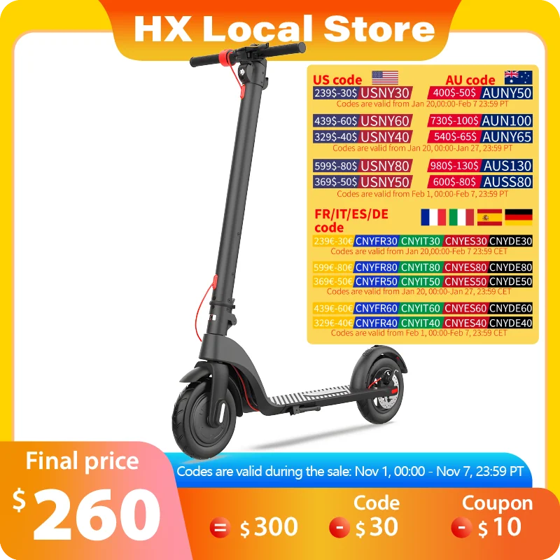 HX 5AH Electric Scooter 350W 25KM/H Foldable Electric Kick Scooter 10 Inch APP Smart Escooter for Adults 2024 E Scooters
