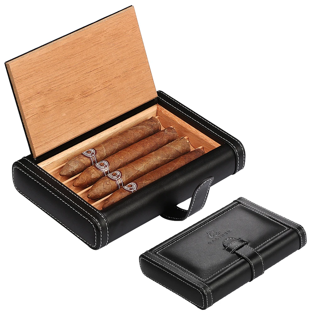 

GALINER Cigar Humidor Leather Cedar Wood Humidor Cigar Box Portable Smoking Accessories Black Cigar Case