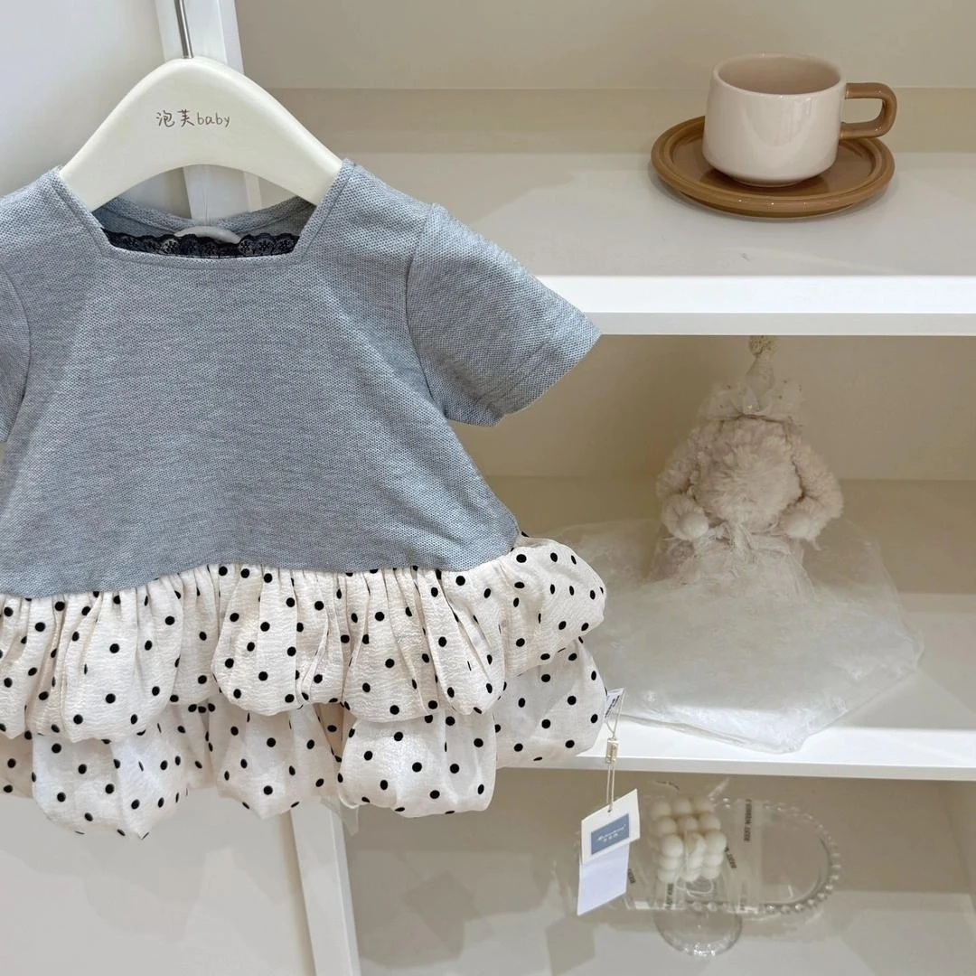 2026 New Fashionable Childrens Clothing Stylish Girls Lantern Sleeve Dress Splice Puff Dress Fashionable Skirt Top