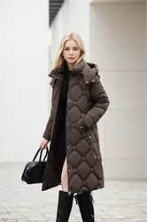 Jaqueta casual solta com capuz feminino, Parkas longas, Sobretudo, Quente, Grosso, Roupa de neve, Elegante, Fêmea, Inverno, Novo, 2022