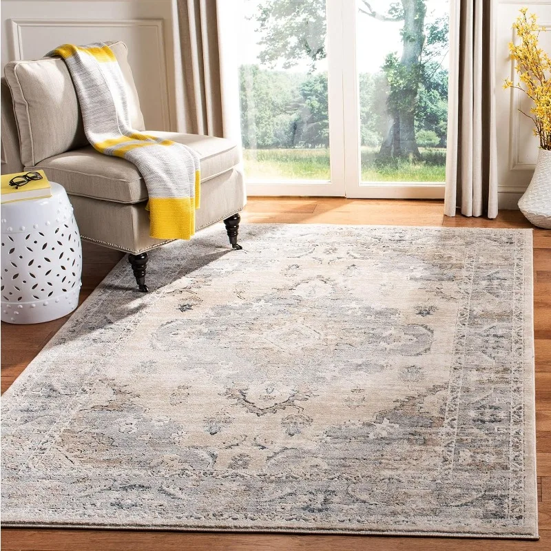 9' x 12', Beige & Grey, Oriental Distressed Design, Non-Shedding & Easy Care, Ideal for High Traffic Areas in Living Room