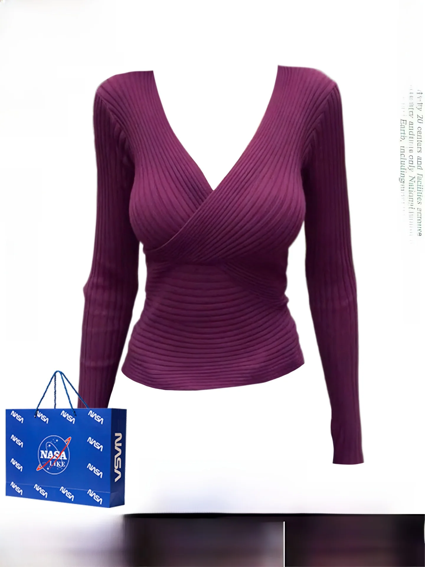 

Pure Desirable Sexy Long Sve Knitted V Ne Women's Base irt Slim Fit Waist Cinched Cross Design Autumn Winter New Sle