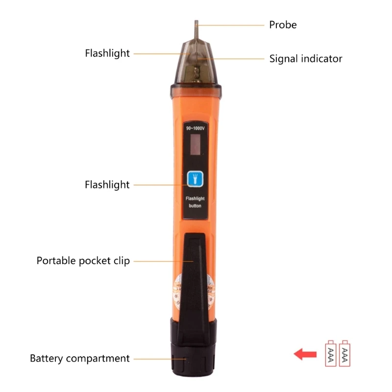 Portable Non-Contact Tester Adjustable Sensitivity Detector Pen LED Flashlight Measure 90-1000V