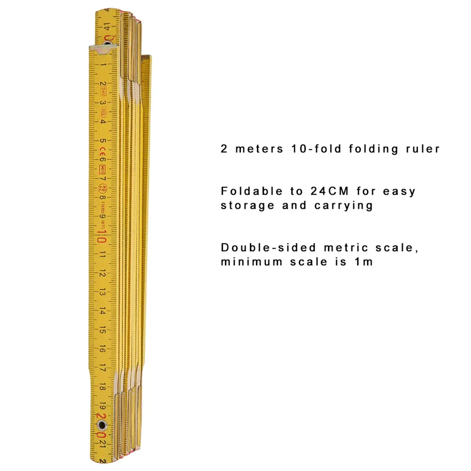 2M Folding Ruler Wooden Carpenter Measure Tool Inch Metric Double Sided Scale Wood Ruler Meter Measure For Drawing Teaching