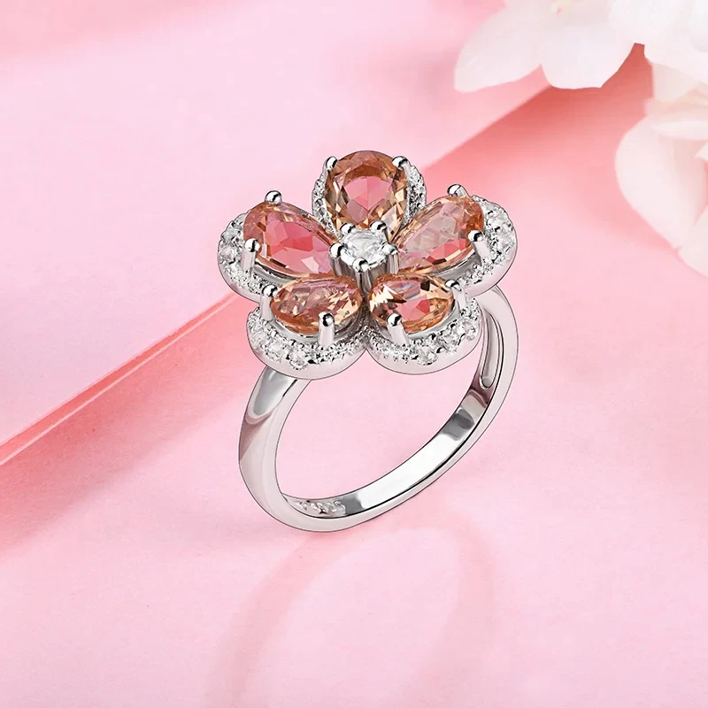 925 Sterling Silver Zultanite Меняющий цвет камень Ring for Women Turkish Diaspore Colorful Flower Lovely Style for Women\'s Gift