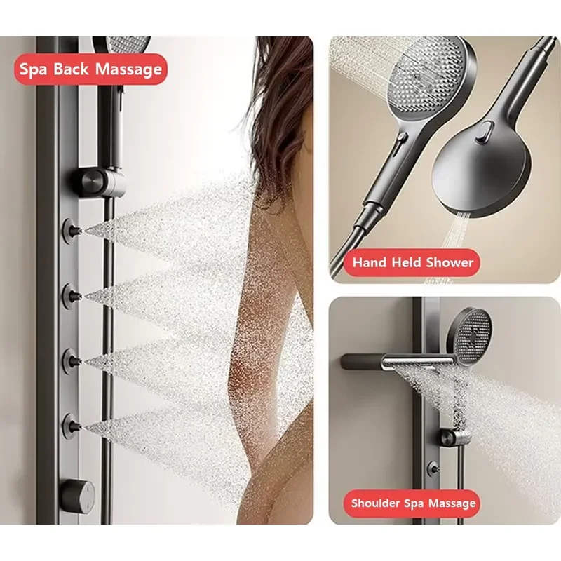 Luxury Thermostatic Rain Shower Set LED Display Waterfall Faucet Spa Massage Bathroom System Smart Black Gold Fixture Home